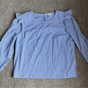 Jcrew cotton ruffle shoulder Blue Striped Women's blouse size XXL